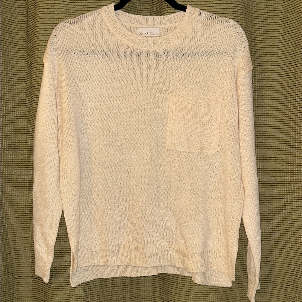BE COOL Women's Cream sheer Crew Neck Sweater